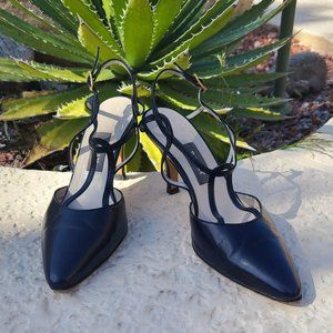 Vintage Bally Antonia Navy Blue Strappy heels, Size 6.5